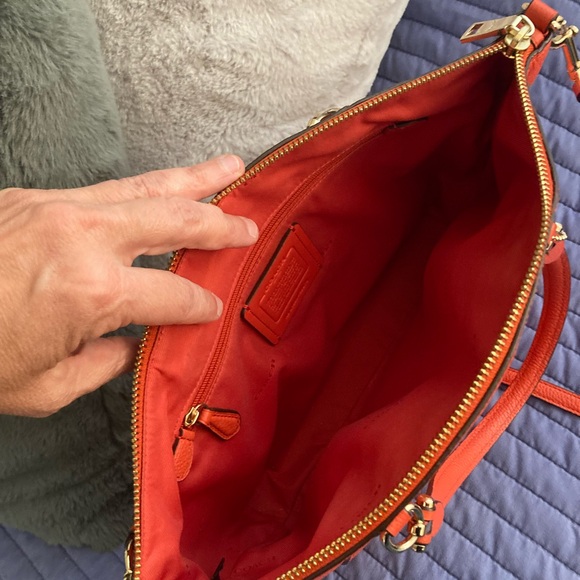 Coach crossbody or satchel handbag in poppy color (coral). - Picture 6 of 9